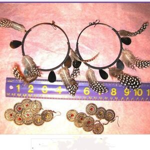 Designer Feather Huge Big Hoop Earrings Hoops Pierced Wrapped + 1 extra pair